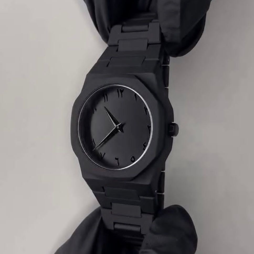 Black Arabic Aura Watch  In Carbon Fiber Light weight With Free Delivery